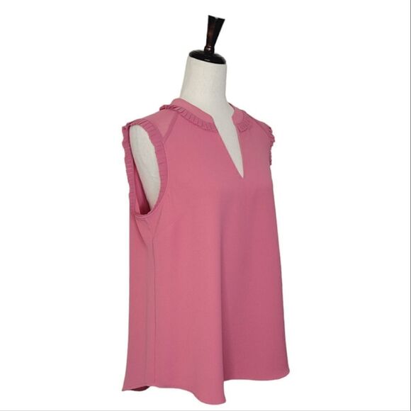 Soft Surroundings Nyssa Pink Pleated V-neck Sleeveless Pullover Blouse Size M - Picture 2 of 9